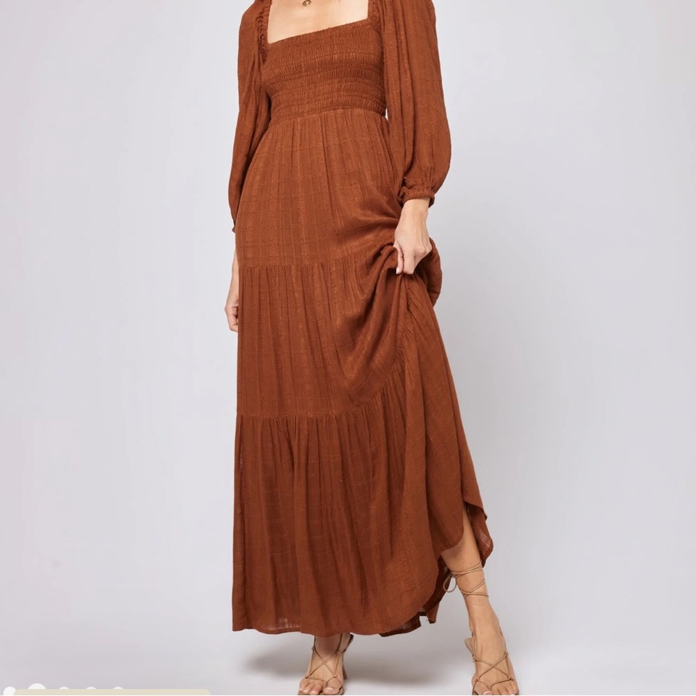 L*SPACE Dakota Dress coffee color smocked bodice size S